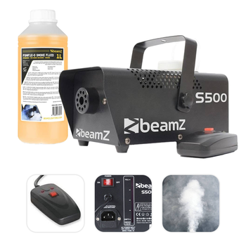 Zestaw: Wytwornica dymu S500 500W+ płyn do dymu 1L Beamz