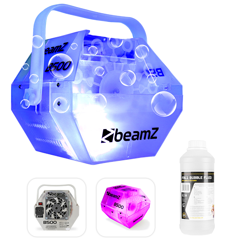 Zestaw: Wytwornica baniek LED RGB B500 BeamZ+ płyn do baniek 1l